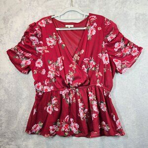 Maurices Floral Burgundy Peplum Blouse XXL Career Feminine peplum office floral